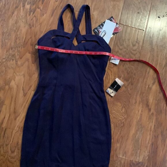 Roberta Bridal V Neck Strap Cut Out Slimming Front Navy 7/8 Zip Back Dress New - Picture 8 of 9
